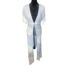 Hommage Los Angeles Blue Tie Dye Rayon Duster Cardigan Coverup Mens M FLAW